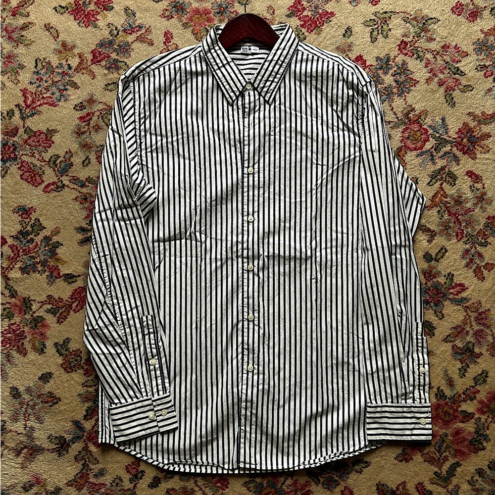 Uniqlo U White/Black Striped Poplin Button Up Shirt - Picture 1 of 2